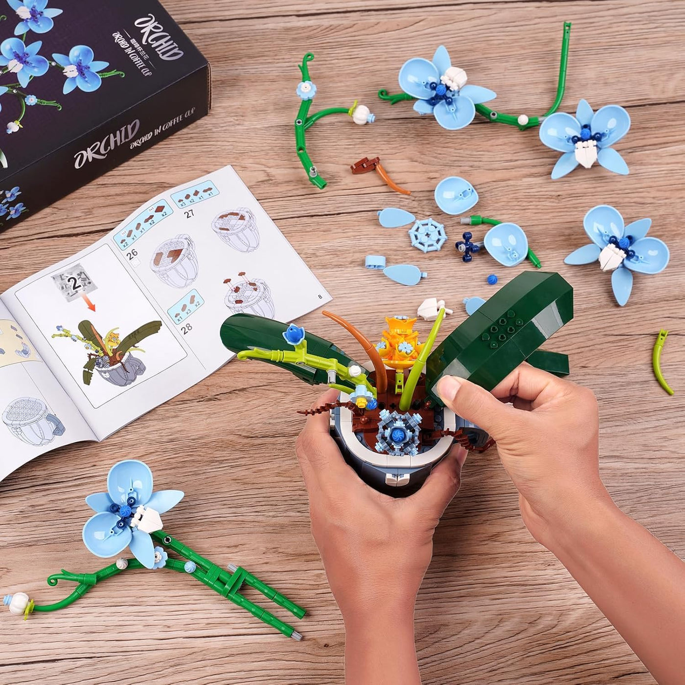 Ideas Blau Orchidee Blumen Klemmbausteinen Baustein，Kompatibel Mit Lego Flower Pflanzen deko Geschenk für Erwachsene und Mädchen ab 8-16+ 567PCS