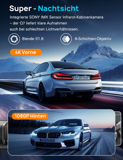 Dashcam Auto Vorne Hinten 4K+1080P, Navycrest 5GHz WiFi Dash Cam mit 64GB SD Karte, Dual Auto Kamera mit Super Nachtsicht, WDR, G-Sensor, 24/7 Parküberwachung, Loop-Aufnahme, APP Steuerung, Max 256G