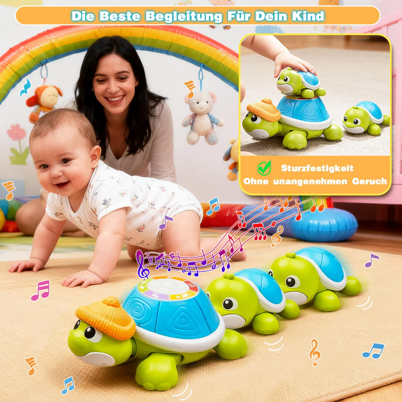 Baby Krabbel Spielzeug ab 3 6 9 Monate, 3 PCS Schildkröten Krabbelspielzeug mit Licht und Musik, Frühkindliches Lernspielzeug, Tummy Time Baby Toys, Neugeborenes Spielzeug Geschenk