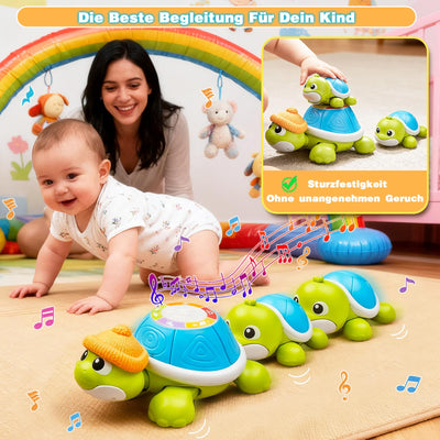 Baby Krabbel Spielzeug ab 3 6 9 Monate, 3 PCS Schildkröten Krabbelspielzeug mit Licht und Musik, Frühkindliches Lernspielzeug, Tummy Time Baby Toys, Neugeborenes Spielzeug Geschenk