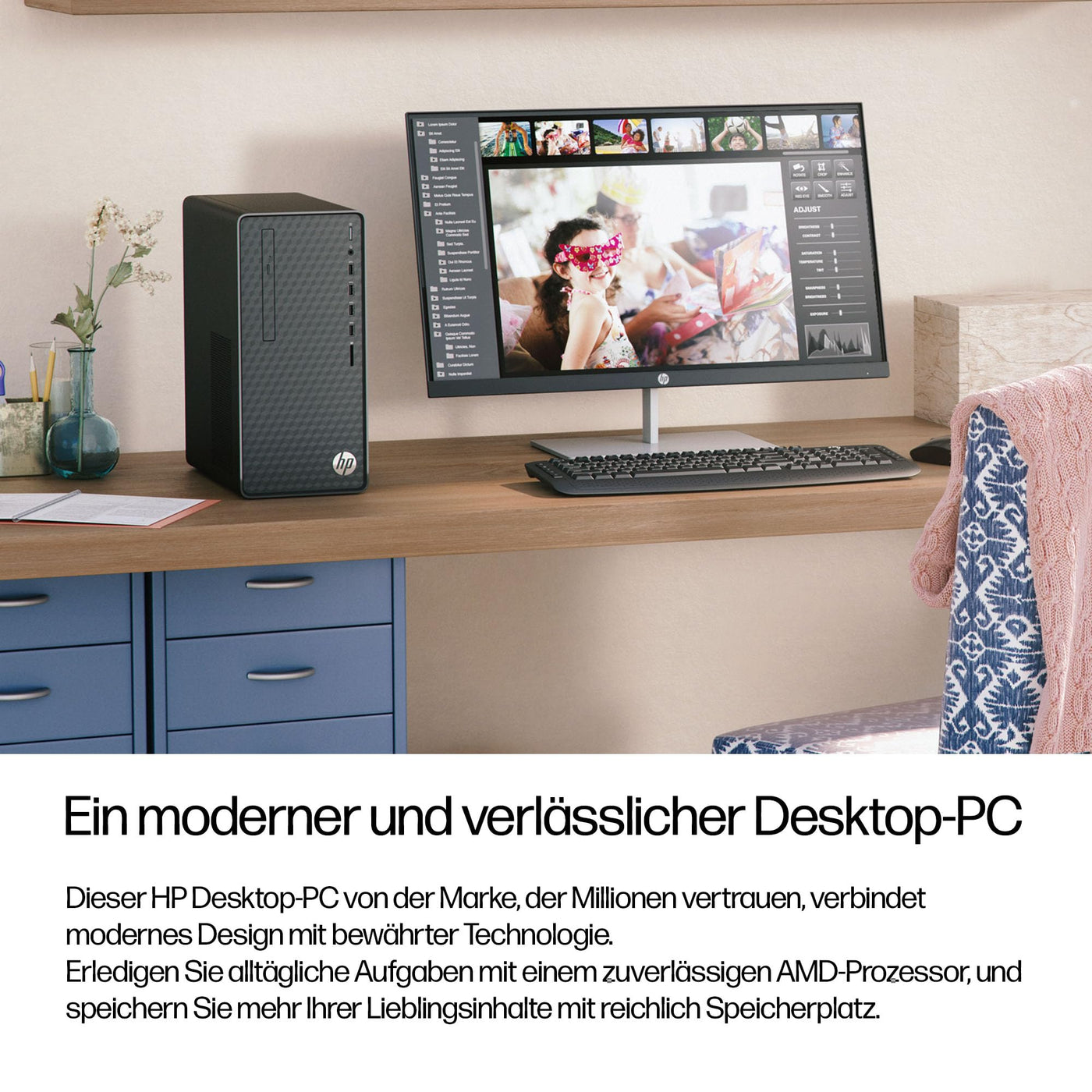 HP Desktop PC | AMD Ryzen 5 5600G | 16 GB DDR4 RAM | 512 GB SSD | AMD Radeon-Grafikeinheit | Windows 11 Home | Schwarz