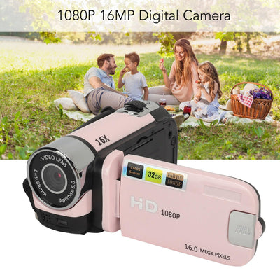 Videokamera-Camcorder, 1080P 16 MP Digitalkamera-Recorder, 2,4 Zoll Drehbarer Bildschirm, 16-facher Digitalzoom-Camcorder-Kamera mit Fülllicht (Rosa)