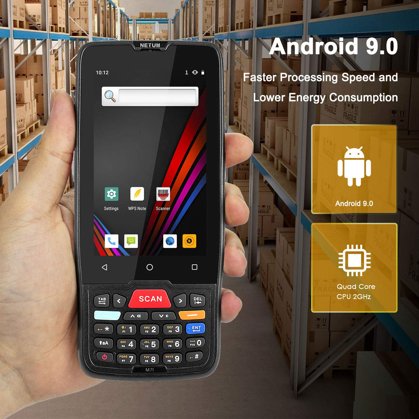 NETUM Handheld PDA Android 9.0 Terminal 2D Barcode Scanner LCD 4 Zoll Touchscreen mit WiFi 4G Bluetooth GPS PDA Barcode Reader