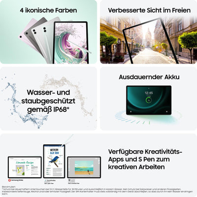 Samsung Galaxy Tab S9 FE+ Android-Tablet, 31,5 cm / 12,4 Zoll Display, 128 GB Speicher, Mit Stift (S Pen), Lange Akkulaufzeit, WiFi, Grau, Inkl. 36 Monate Herstellergarantie [Exklusiv bei Amazon]
