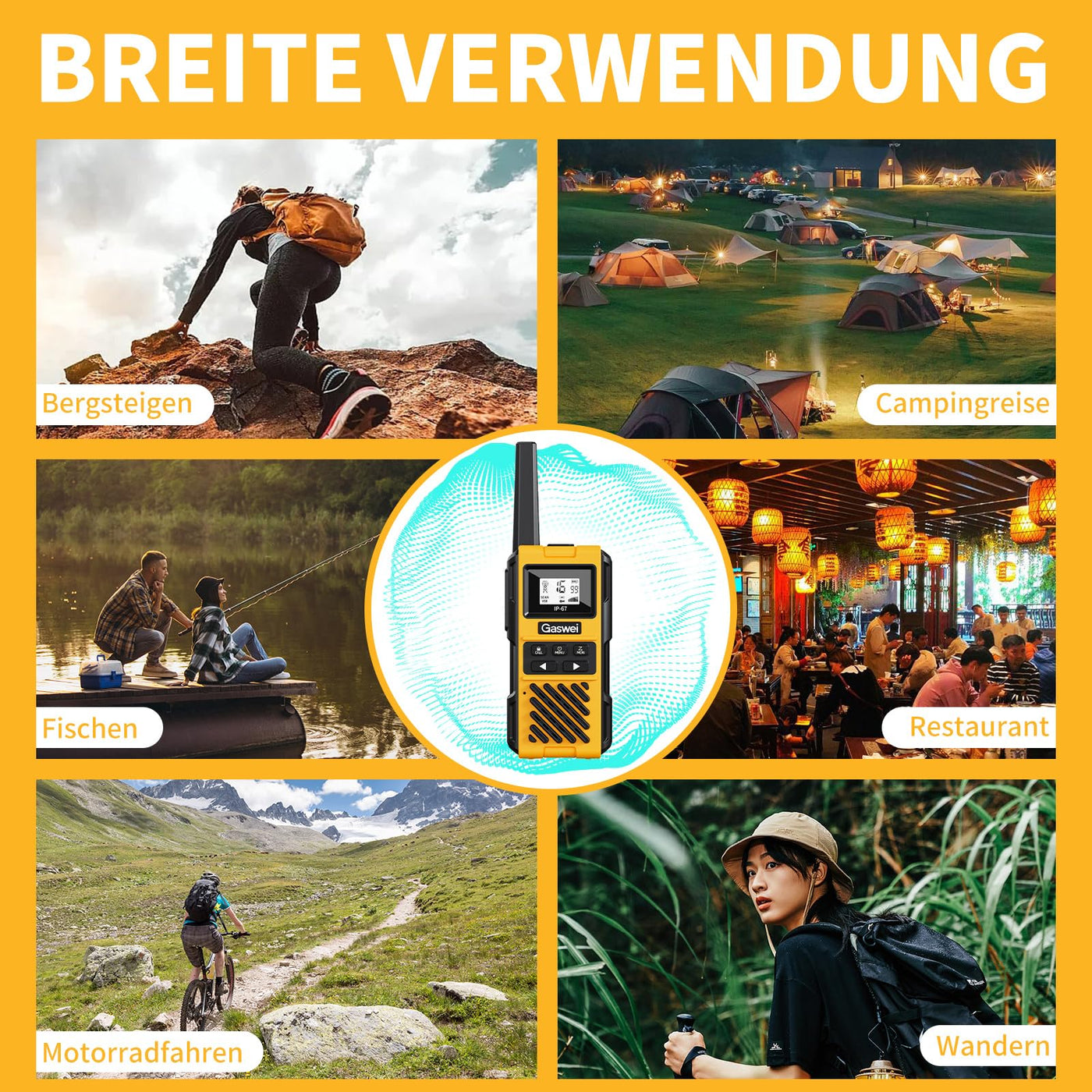 Gaswei G1pro Hochleistungs- Walkie Talkies mit großer Reichweite für Erwachsene, wiederaufladbare Notfallfunkgeräte, 16-Kanal-Walkie-Talkie mit Lithium-Ionen-Akku, IP67 wasserdicht (2 Stück)