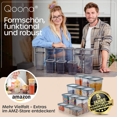 QOONA Luftdichte Vorratsdosen mit Deckel [12er-Set] Anthrazit - Stapelbar & platzsparend für die Küche, Vorratsgläser luftdicht, Mehl Aufbewahrung, Food Container, Vorratsbehälter, Aufbewahrungsbox