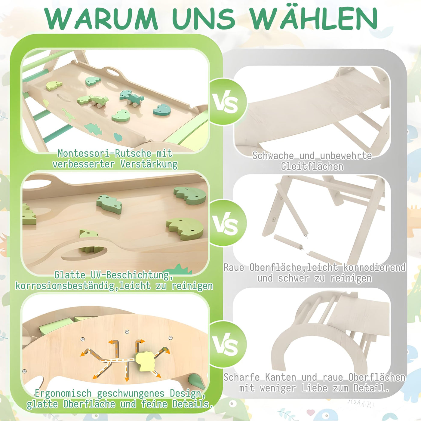 LEWGEE Montessori Indoor Spielset:9-in-1 Klettergerüst,Indoor Kletterdreieck, Kletterbogen mit Kissen,und Rutsche für Kinder,Indoor Spielplatz 1-3 Jahre