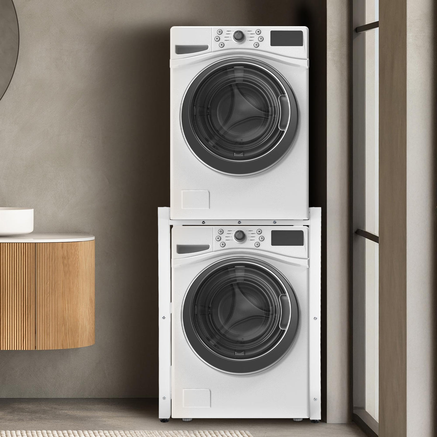 CLP Waschmaschinenregal Medina I Für Bis Zu 2 Haushaltsgeräte I Überbau Aus Stahl, Farbe:weiß