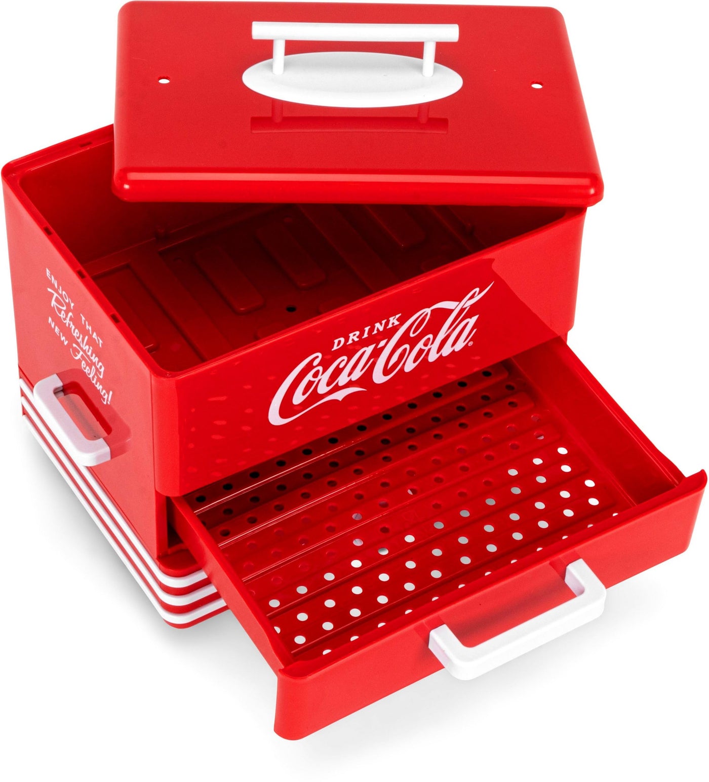 Salco Coca-Cola Hot Dog Maker - Dampfgarer und Brötchenwärmer im Diner-Stil, 24 Hot Dog Würstchen und 12 Brötchen Kapazität, Würstchen, Gemüse, Fisch, Knödel