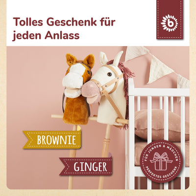 Bieco Steckenpferd Kinder Ginger | Hobby Horse Pferde | Steckenpferd Rollen | Steckenpferd Holz Pferd Stab | Stock Pferde Schöne Steckenpferde für Kinder Stockpferd Kleinkind