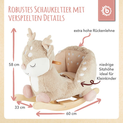 Bieco Plüsch Schaukeltier REH, 60 cm | Kinder Schaukelstuhl mit Sicherheitsgurt | Baby Schaukel | Schaukel Kleinkind | Schaukeltier Baby Schaukelwippe ab 9 Monate | Schaukelpferd Holz