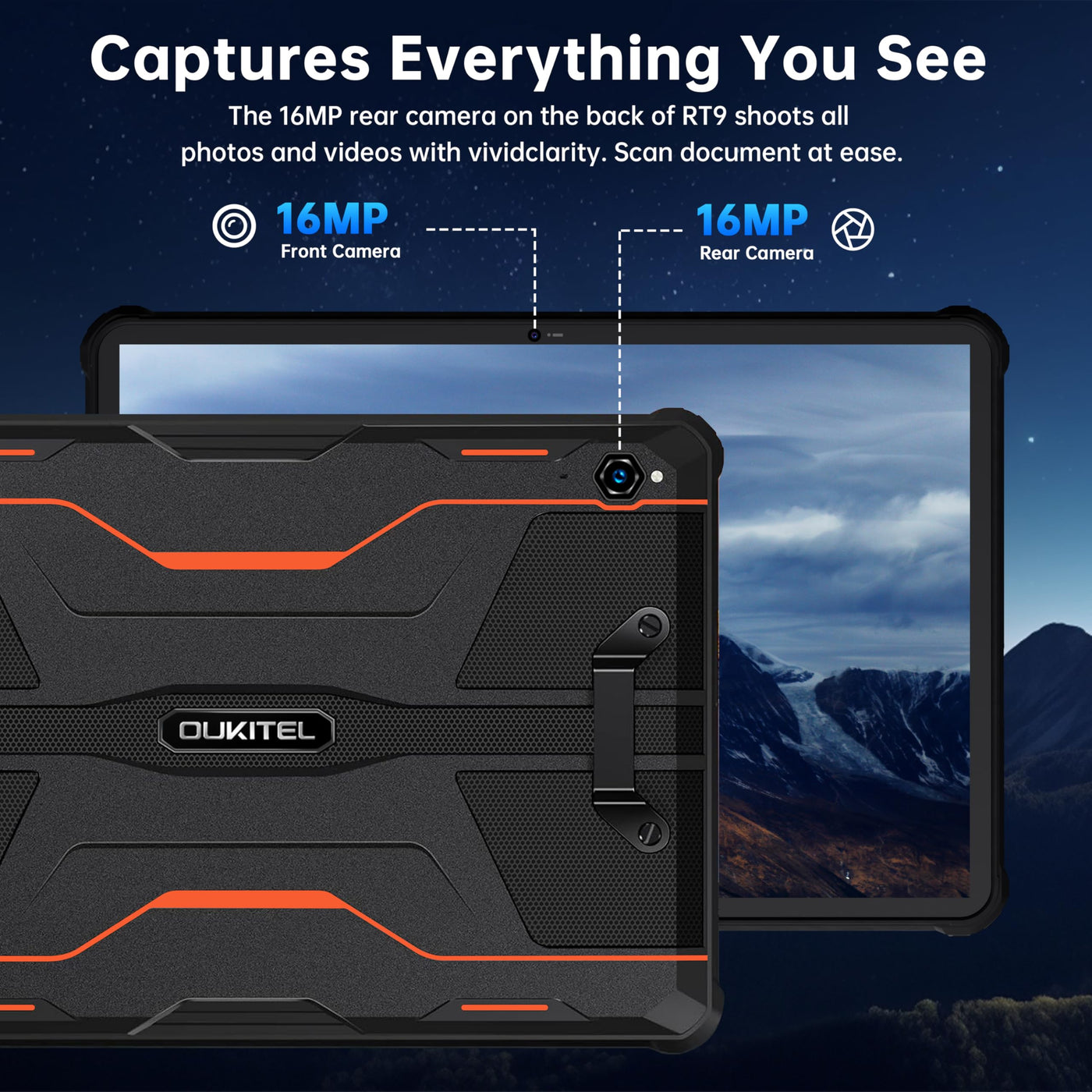 OUKITEL RT9 Outdoor Tablet - 24GB(6+18GB) RAM+256GB ROM(1TB TF) 11000mAh Akku, Android 14 Rugged Tablet PC 10.1 Zoll Octa Core Wasserdicht Tablet, Dual SIM 4G LTE/5G WiFi/Face ID/OTG/GPS - Orange