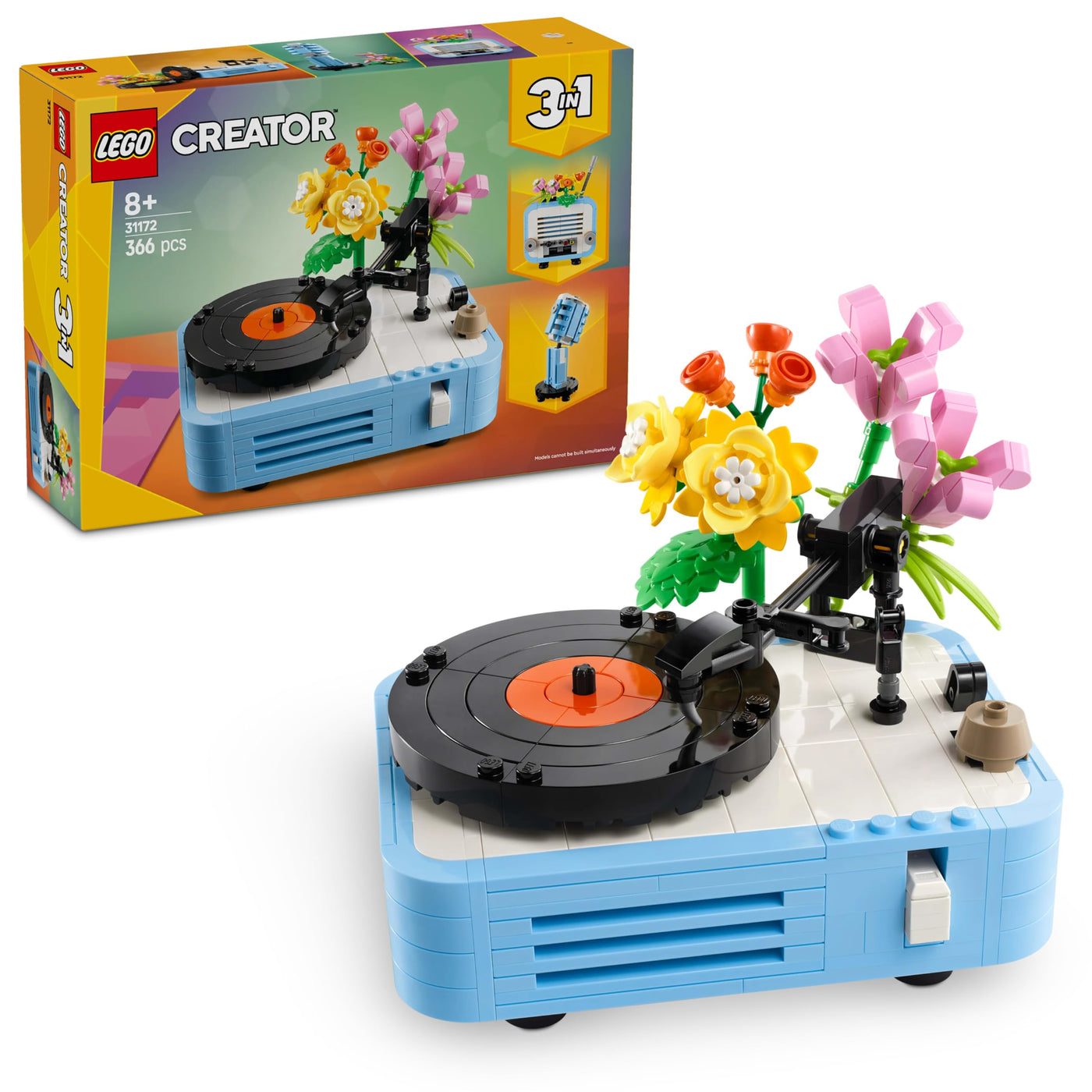 LEGO Creator 3in1 Plattenspieler mit Blumen - Spielzeug umbaubar in Radio oder Mikrofon - Musik Spielzeuge für Kinder - Kreative Geschenkidee für Mädchen und Jungen ab 8 Jahren 31172