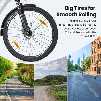 Touroll J1 ST 27,5 Zoll Trekking E-Bike Herren Damen, Elektrofahrrad mit 36V 15.6Ah Batterie für Lange Reichweite bis 100KM, 250W Heckmotor, Doppelscheibenbremse, 7-Gang Getriebe City E Bike