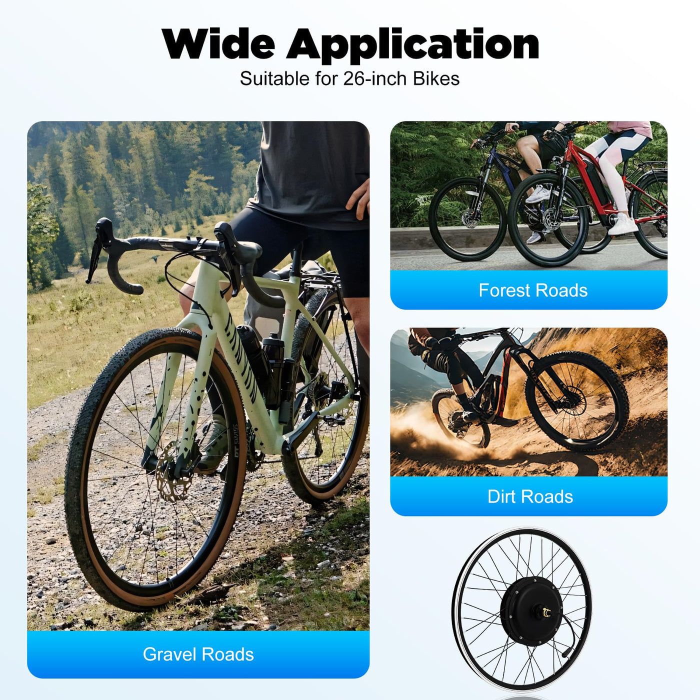 FortyFor 26" Ebike Umbausatz Kit, 48V 1500W E-Bike Elektrofahrrad Umbausatz Ebike Motor Conversion Kit für Hinterrad,Vorderrad