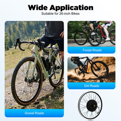 FortyFor 26" Ebike Umbausatz Kit, 48V 1500W E-Bike Elektrofahrrad Umbausatz Ebike Motor Conversion Kit für Hinterrad,Vorderrad