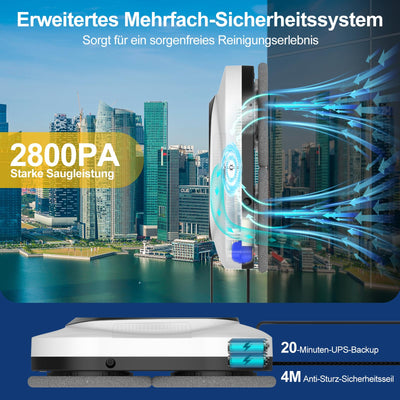 AOQUFUL intelligenter Fensterputzroboter, elektrischer Fensterputzer mit Dual-Wasserspray, automatischer Fensterroboter mit Fernbedienung und App, für Innen- und Außenfenster und Glas,12 Tücher, weiß