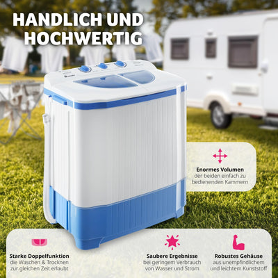 tectake® portable, mobile 4,5 kg Mini Waschmaschine + 3,5 kg Wäscheschleuder Kombination, Toplader für Camping und Reise, Toploader Reisewaschmaschine