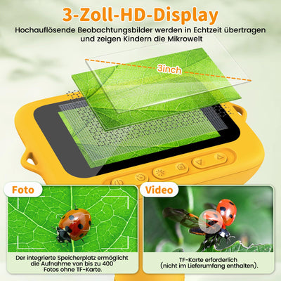 Mikroskop für Kinder, Digitales Mikroskop mit 3,0" IPS Bildschirm Lupe 1000x Microscope, HandyMikroskop LED Lights -Anschluss an PC, USB Taschenmikroskop, Geschenke für Jungen Mädchen 3-12 Jahr