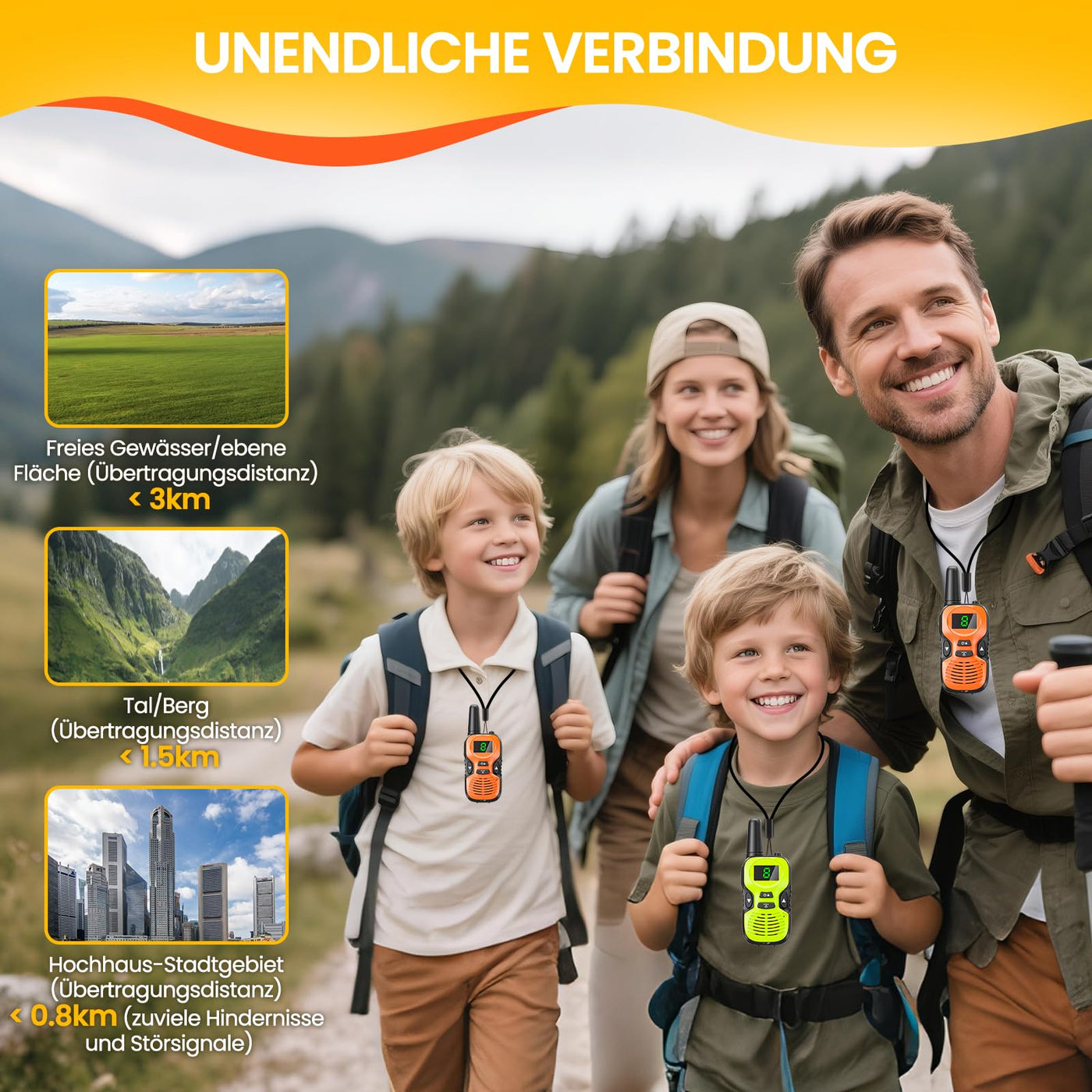 Walkie Talkie Kinder - Funkgerät Kinder Aufladbare,Spielzeug für 3-12 JäHrige Jungen,10 KanäLen,Hochauflösender Klangübertragung,Reichweite von 3km,Ideal für Outdoor-Abenteuer,Camping Und Wanderungen