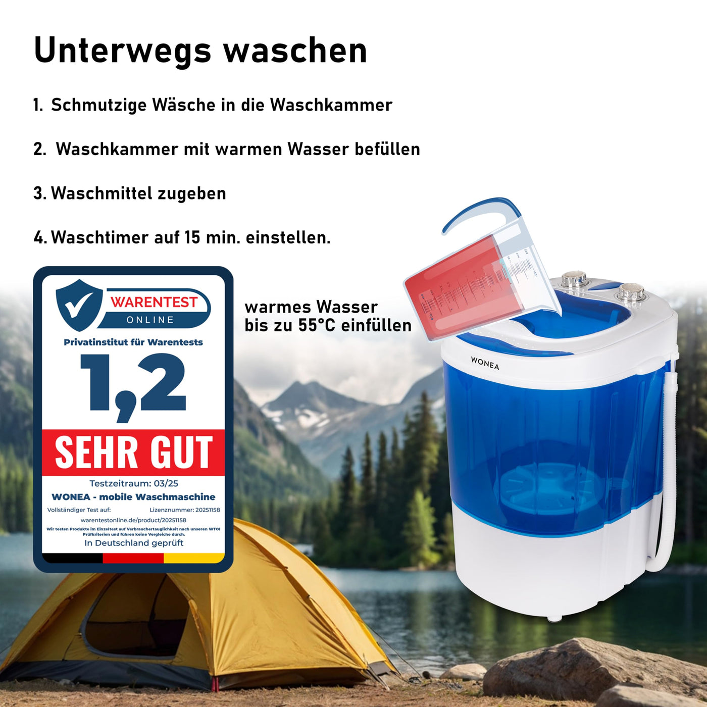 Mini Waschmaschine 25 Liter, 580 Watt mit Schleuder, kleine Waschmaschine bis 3 kg Wäsche, Reise-Waschmaschine, Mini-Waschmaschine Camping, Mobile Single Reisewaschmaschine mit Schläuderfunktion