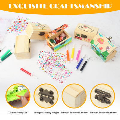 10Stück Schatztruhe Kindergeburtstag,Mini Schatztruhe,Schatzkiste Holz Bastelset,Kleine Schatztruhe Kinder,Holzbox mit Deckel enthält Buntstifte und Aufkleber,Perfekt zum Malen und Basteln auf Partys