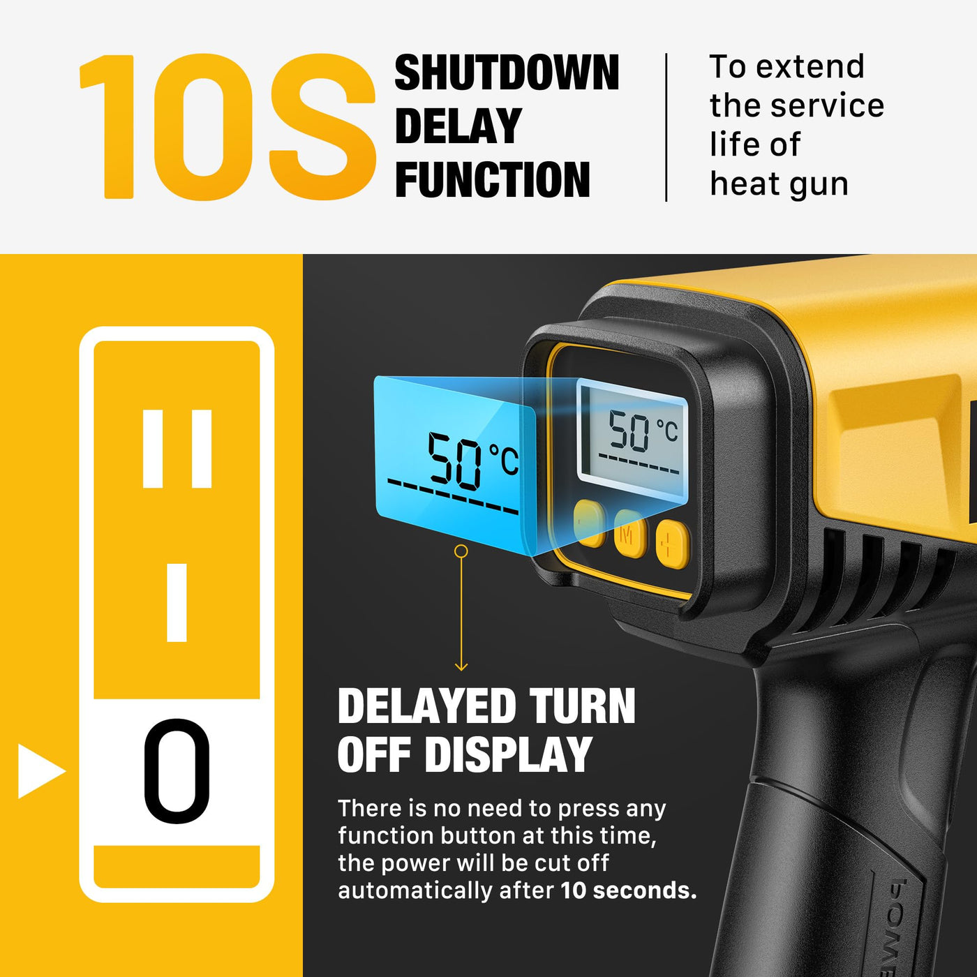 SEEKONE 2000W Heißluftpistole mit LCD-Digitalanzeige, 50℃ - 650℃ Temperatur und Luftstrom einstellbar, mit Überlastschutz und ideal zum Basteln, Schrumpfen von PVC, Abbeizen von Farbe