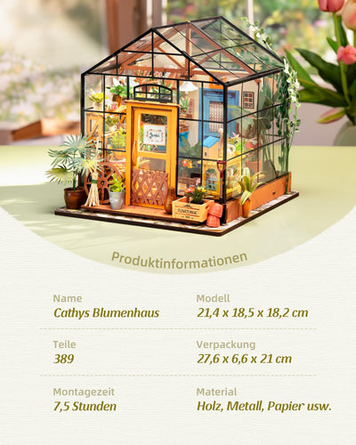 ROBOTIME Miniatur Haus Gewächshaus DIY Miniature House Holz Mit Möbel und Licht, Puppenhaus für Erwachsene Mädchen und Jungen Geschenk zum Muttertag