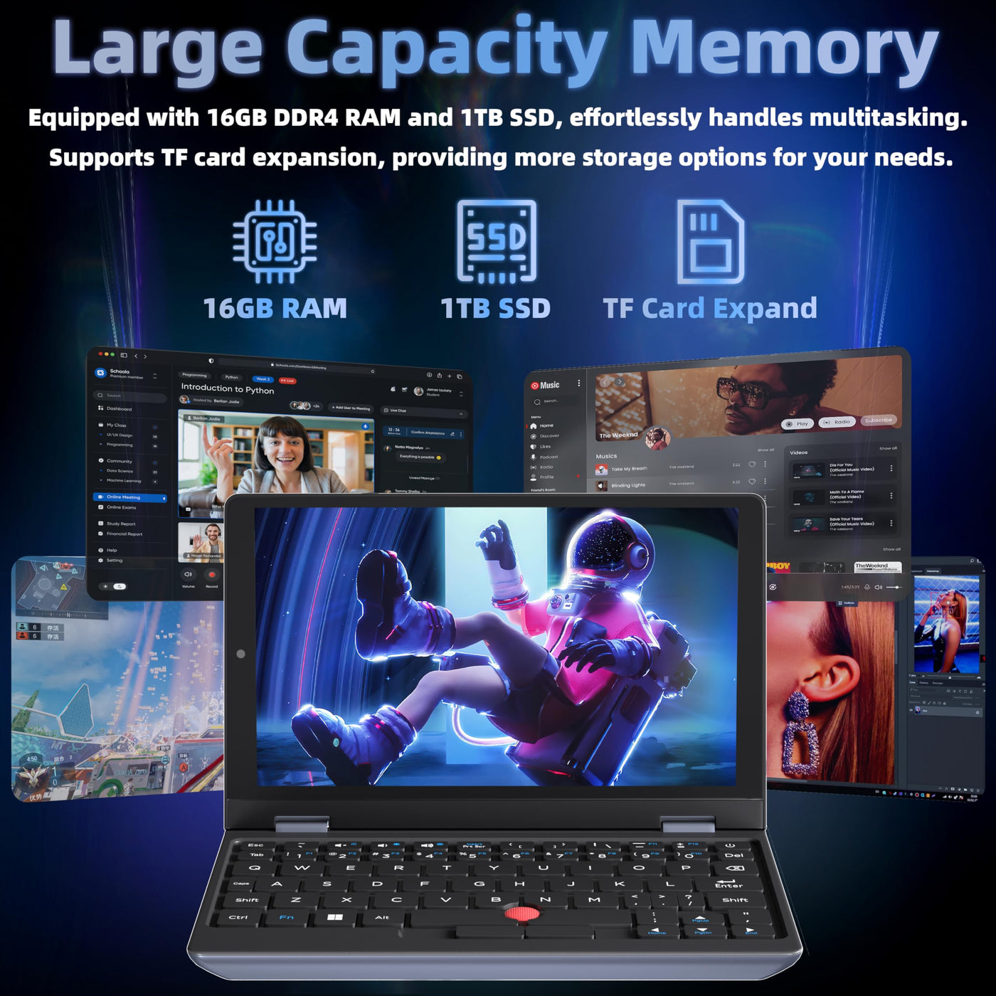 Fsjun 2025 Mini-Laptop, 7,0-Zoll Touchscreen, Celeron N100 (bis zu 3,4 GHz), 16GB RAM, 1TB SSD,Ganzmetall, Ultraleicht, Hochleistungs-Notebook, Deutsche Tastaturschutzfolie