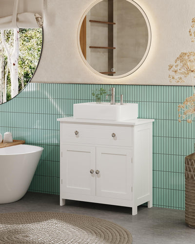 KIMENICH Waschbeckenunterschrank, Unterschrank, Waschbecken mit Unterschrank, Badezimmerschrank mit 2 Türen, Badschrank, 60 x 30 x 60 cm, Weiß