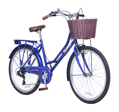 Wildtrak - Stahl-City-Bike, Erwachsene, 26 Zoll, 6-Gang, Shimano-Schaltung - Dunkelblau
