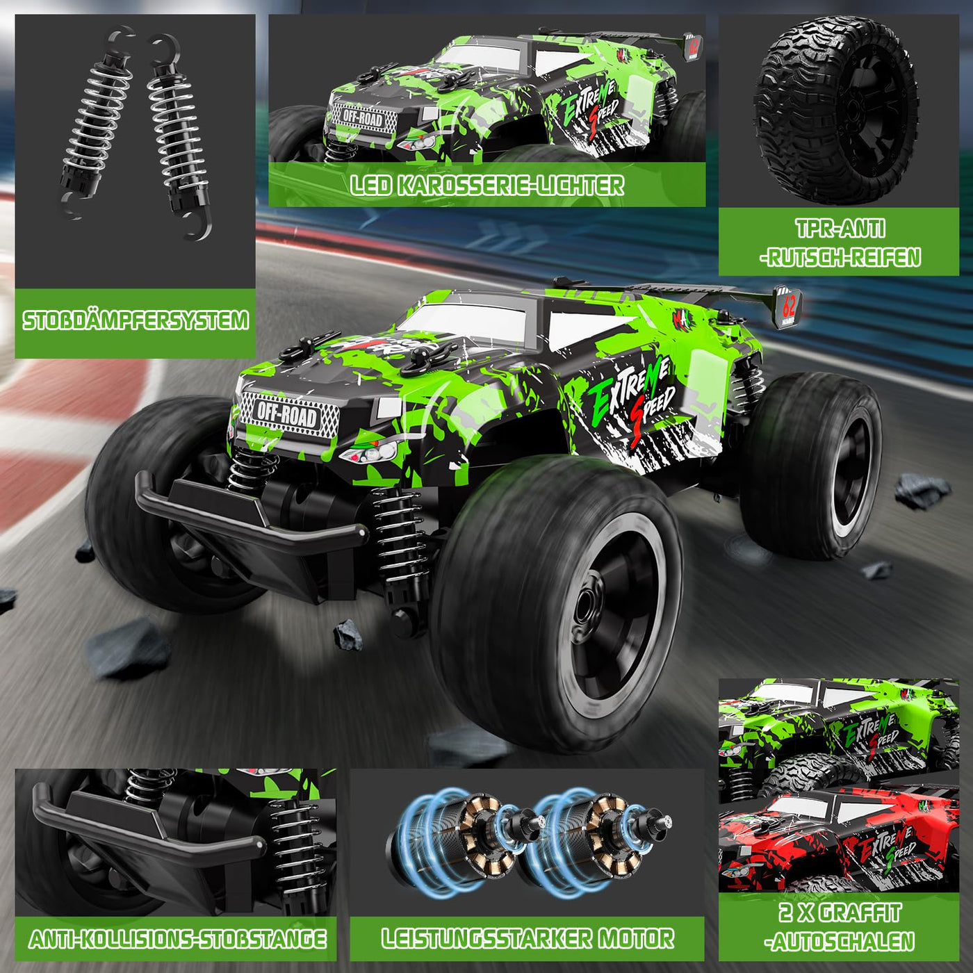 Ferngesteuertes Auto ab 3 4 6 8 Jahre, 1:18 Ferngesteuerter Monstertruck Ferngesteuert Mit Karosserielicht/Doppelschale, RC Auto Ferngesteuert ab 3 4 6 8 Jahre Kinder Geschenke für Jungen und Mädchen
