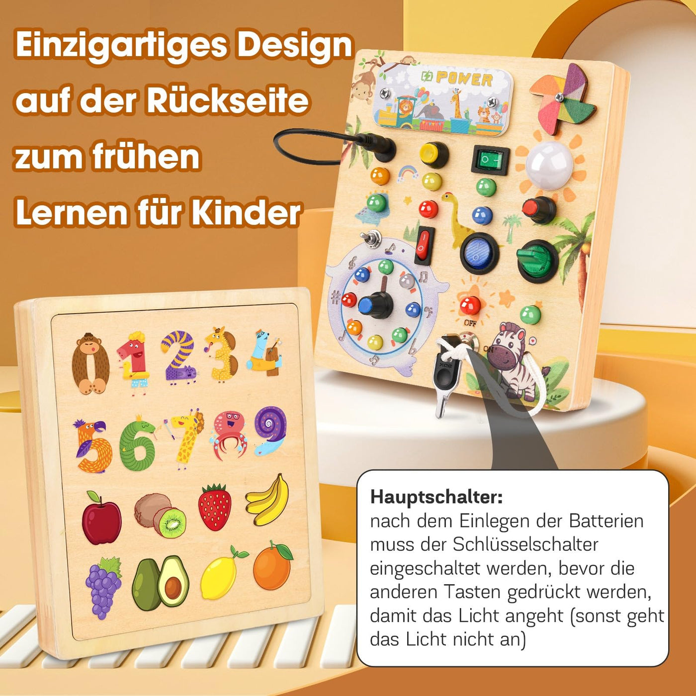 MILFECH Montessori Spielzeug Busy Board mit LED Lichtschalter Activity Board Holzspielzeug,17 LED Motorikspielzeug Sensorik Spielzeug Lernspielzeug für Babys Kleinkinder Jungen Mädchen ab 1 2 3 4 Jahr