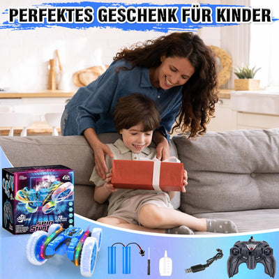 MidiVix Ferngesteuertes Auto, 360°rotierende 4WD RC Autos mit Seitenlichtern und Scheinwerfern, 2.4Ghz Doppelseitig RC Stunt Car mit Spray, RC Drift Spielzeugauto und Geschenke für Kinder (Blau)