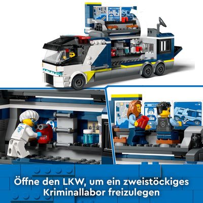 LEGO City Polizeitruck mit Labor, Polizei-Set mit Quad und LKW-Spielzeug für Kinder, Geschenk für Jungs und Mädchen ab 7 Jahre, plus 5 Minifiguren – 2 Polizisten, 1 Wissenschaftler und 2 Ganoven 60418