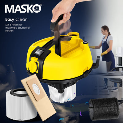 MASKO® Industriestaubsauger Staubsauger Nass Trocken Sauger Edelstahl 2300W + Steckdose | Blasfunktion | Trocken-Saugen & Nass-Saugen | Push&Clean | Industrie-Sauger mit & ohne Beutel | beutellos