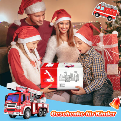 GizmoVine Feuerwehrauto Groß, Feuerwehr Spielzeugauto mit Drehleiter, Sound und Licht, Große Auto Spielzeug Modell, Geschenke für Jungen Mädchen, Kinder Fire Truck Fahrzeuge ab 3 4 5 6 7 8 Jahre