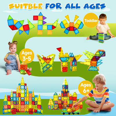 W WISE BLOCK Magnetische Bauklötze Spielzeug 131 Stück mit 2 Autos, STEM Magnetische Bausteinspielzeug für Kleinkinder Kinder Junge Mädch 3 4 5 6 7 8 Jahre