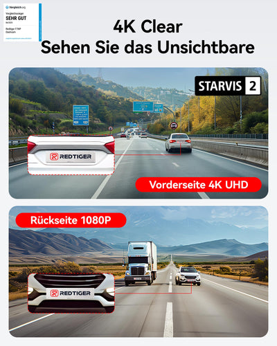 REDTIGER Dashcam Auto Vorne Hinten 4K/2,5K mit STARVIS 2, Dash Cam Auto Kamera 3,18" IPS-Bildschirm, kostenlose 128-GB-Karte,5.8GHz WiFi, GPS, 170°Weitwinkel WDR, Unterstützt 256 GB Max(F7NP)
