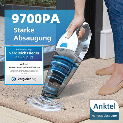Anktel Handstaubsauger Testsieger 14,8V 9700Pa mit Ladestation Handstaubsauger Akku Beutellos Nass&Trocken mit Waschbar HEPA-Filter Handsauger Kabellos Staubsauger per Auto, Haus -PowerClean2300-