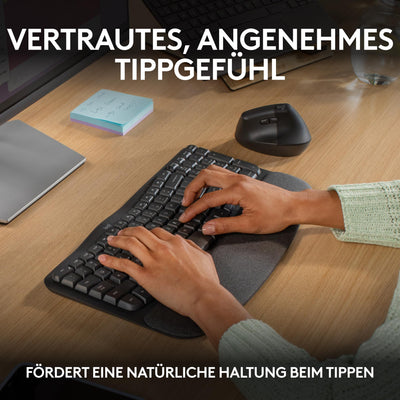 Logitech Wave Keys kabellose ergonomische Tastatur - Grafit, US QWERTY-Layout