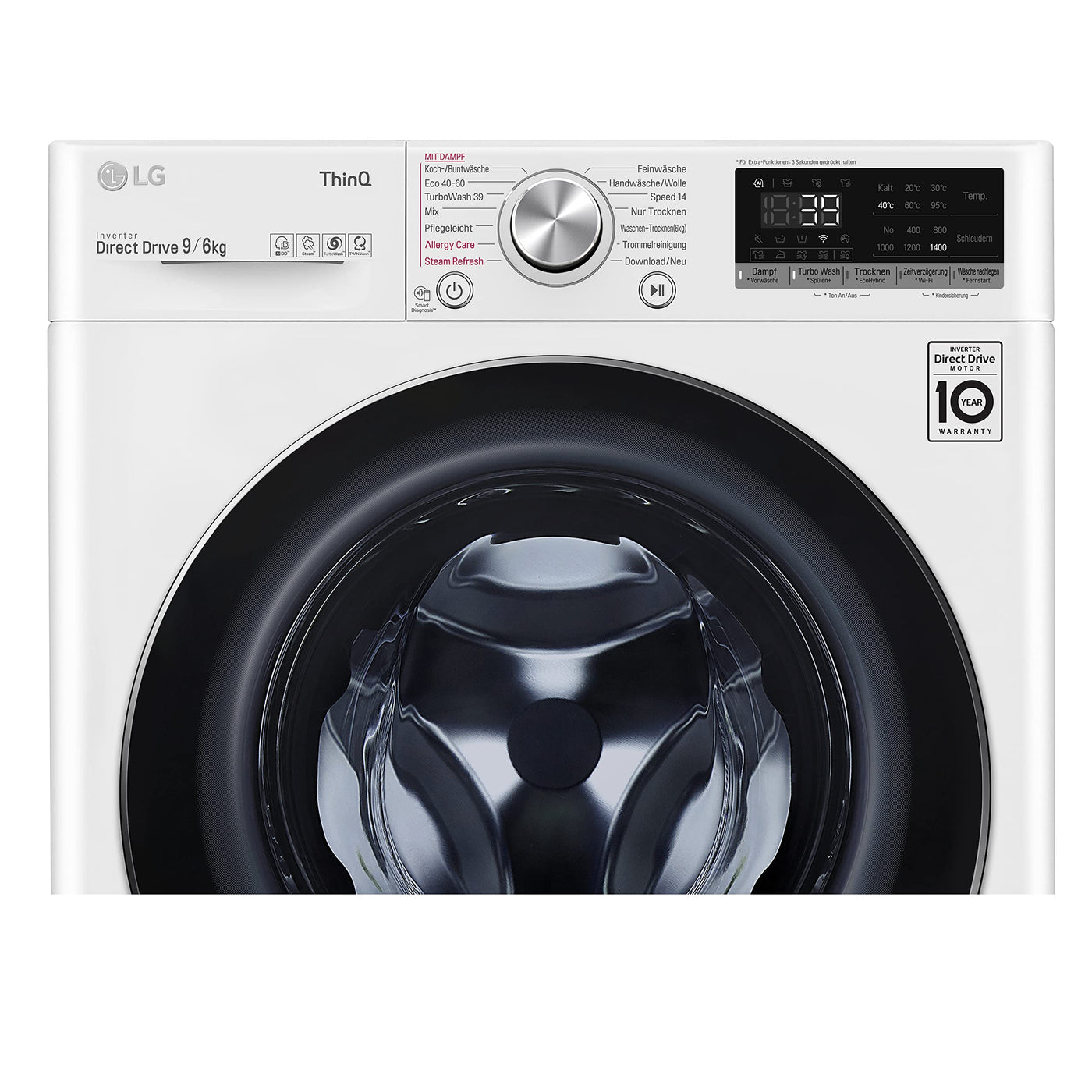 LG Electronics V7WD96H1A Waschtrockner mit AI DD | 9 kg Waschen | 6 kg Trocknen | 1400 U/Min | Steam | TurboWash 360° | Neue Wohlfühl-Trommel | Wi-Fi-Funktion | Weiß