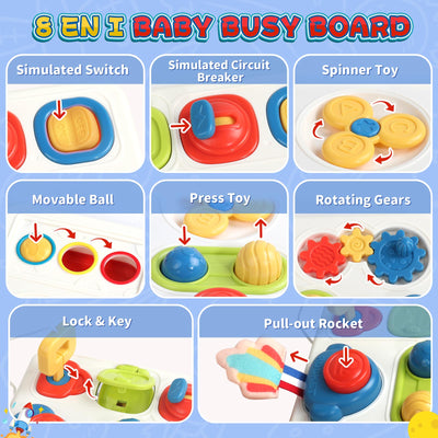 Montessori Spielzeug ab 1 Jahr Busy Board ab 1 Jahr mit Licht & Ton Kinderspielzeug ab 1 2 Jahr 8 IN 1 Sensorik Spielzeug 18 Monate Motorikspielzeug Baby Activity Board Geschenk für Jungen Mädchen