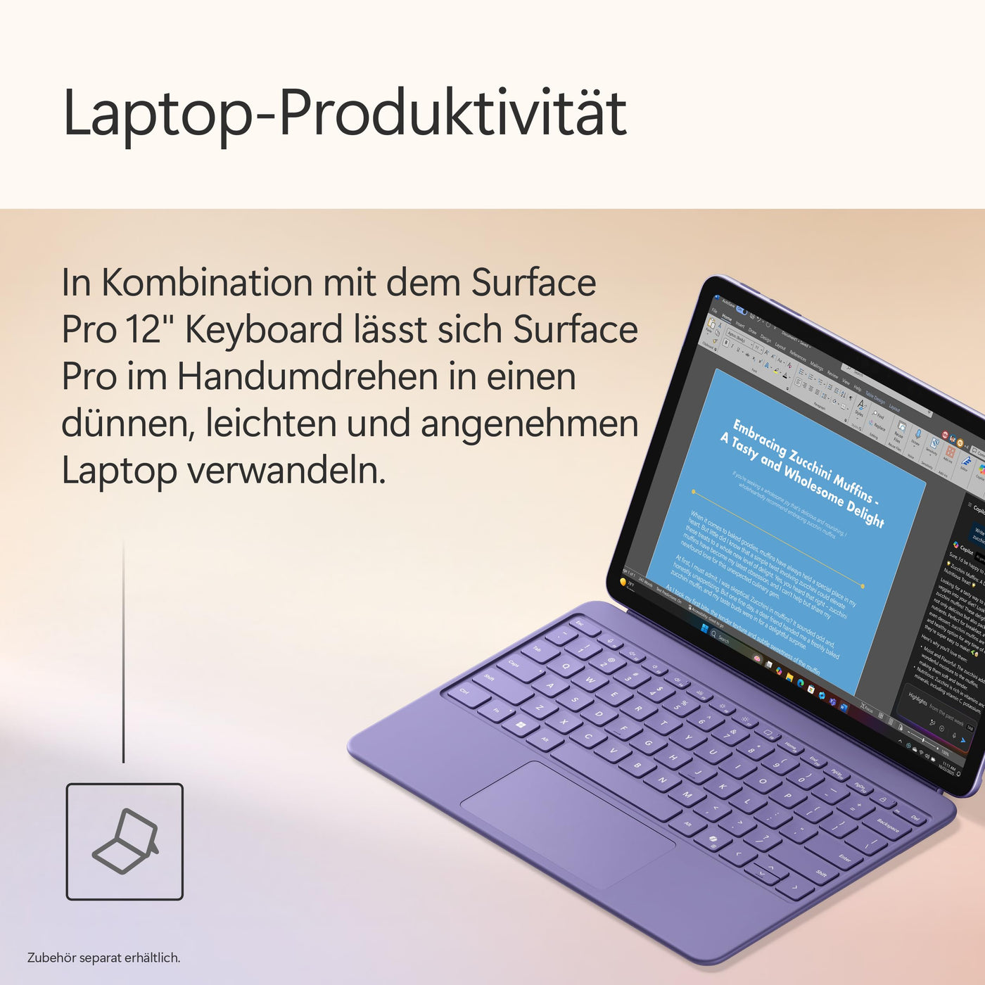 Microsoft Surface Pro | Copilot+ PC | 12” LCD Touchscreen | Snapdragon® X Plus | 16GB RAM | 512GB Speicher | Neuestes Modell | Violett