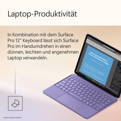 Microsoft Surface Pro | Copilot+ PC | 12” LCD Touchscreen | Snapdragon® X Plus | 16GB RAM | 512GB Speicher | Neuestes Modell | Violett