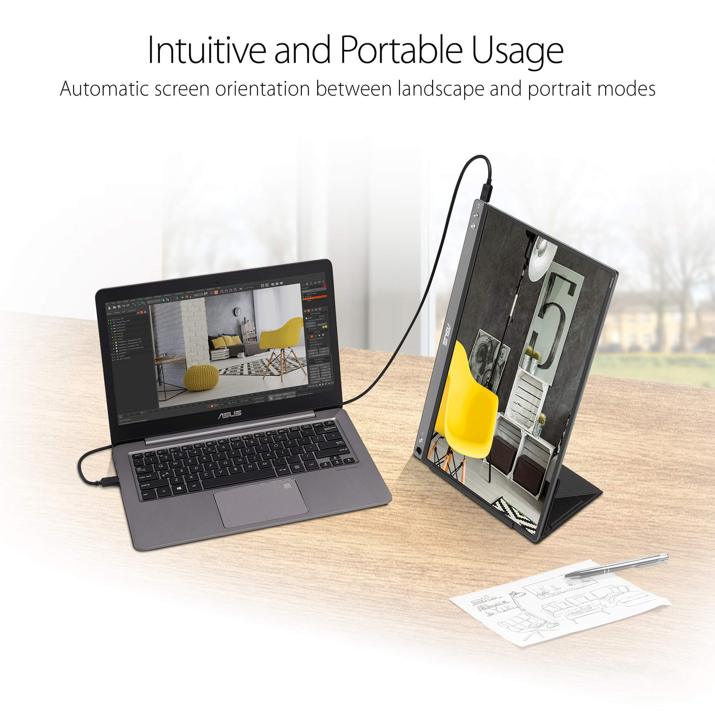 ASUS ZenScreen 15,6" 1080P FHD Laptop Monitor (MB16ACE), IPS USB-C und USB 3.0, Reisemonitor, Smart Cover, externer Monitor für Laptop und (Generalüberholt)