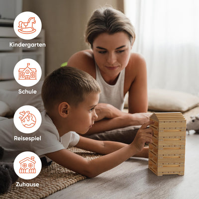 ROXPLE Holzbausteine Natur 200 Stück, Montessori Spielzeug für Kinder ab 3 Jahren, Klötzchen zum Basteln, ideales Konstruktionsspielzeug mit Bausteine Holz, Holzklötze im Baumwollbeutel