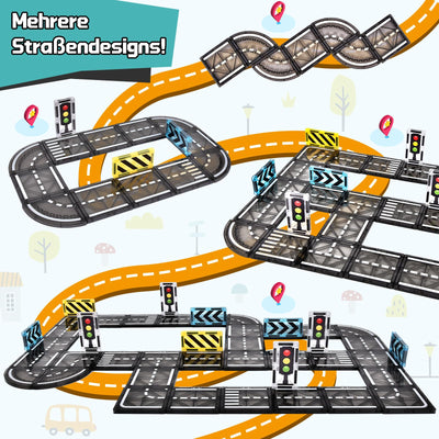 BuzzoXerex Magnetische Bausteine Straßenset, 50PCS Magnetische Fliesen Stadtstraßen, Magnetbausteine Straßenaufsatz-Set Lernaktivitäten Geschenk ab 3 4 5 Jahre