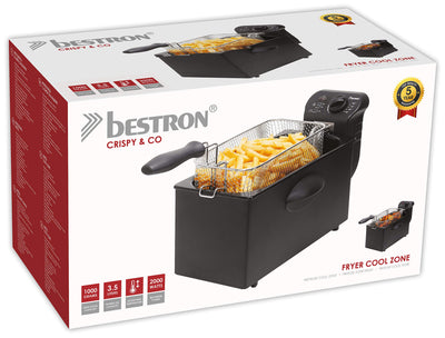 Bestron Öl-Fritteuse mit Kaltzonentechnologie, Fritteuse mit 3.5 Liter Volumen, stufenloser Temperaturregler bis 190°C, teilweise spülmaschinengeeignet, 2000 Watt, Farbe: Schwarz