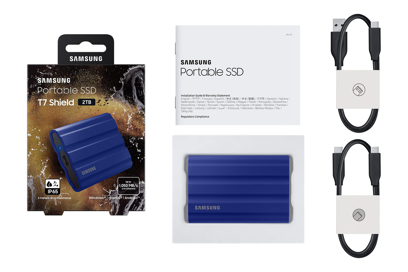 Samsung Portable SSD T7 Shield, 2 TB, USB 3.2 Gen.2, 1.050 MB/s Lesen, 1.000 MB/s Schreiben, Robuste externe Festplatte Outdoor für Mac, PC und Smartphone, Blau, MU-PE2T0R/EU
